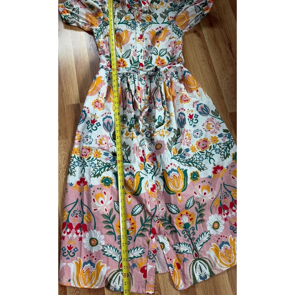 Boden Alexa Floral Multicolor Cotton Shirt Midi Dress Tie Waist Puff Sleeve Sz 8 - Picture 13 of 13